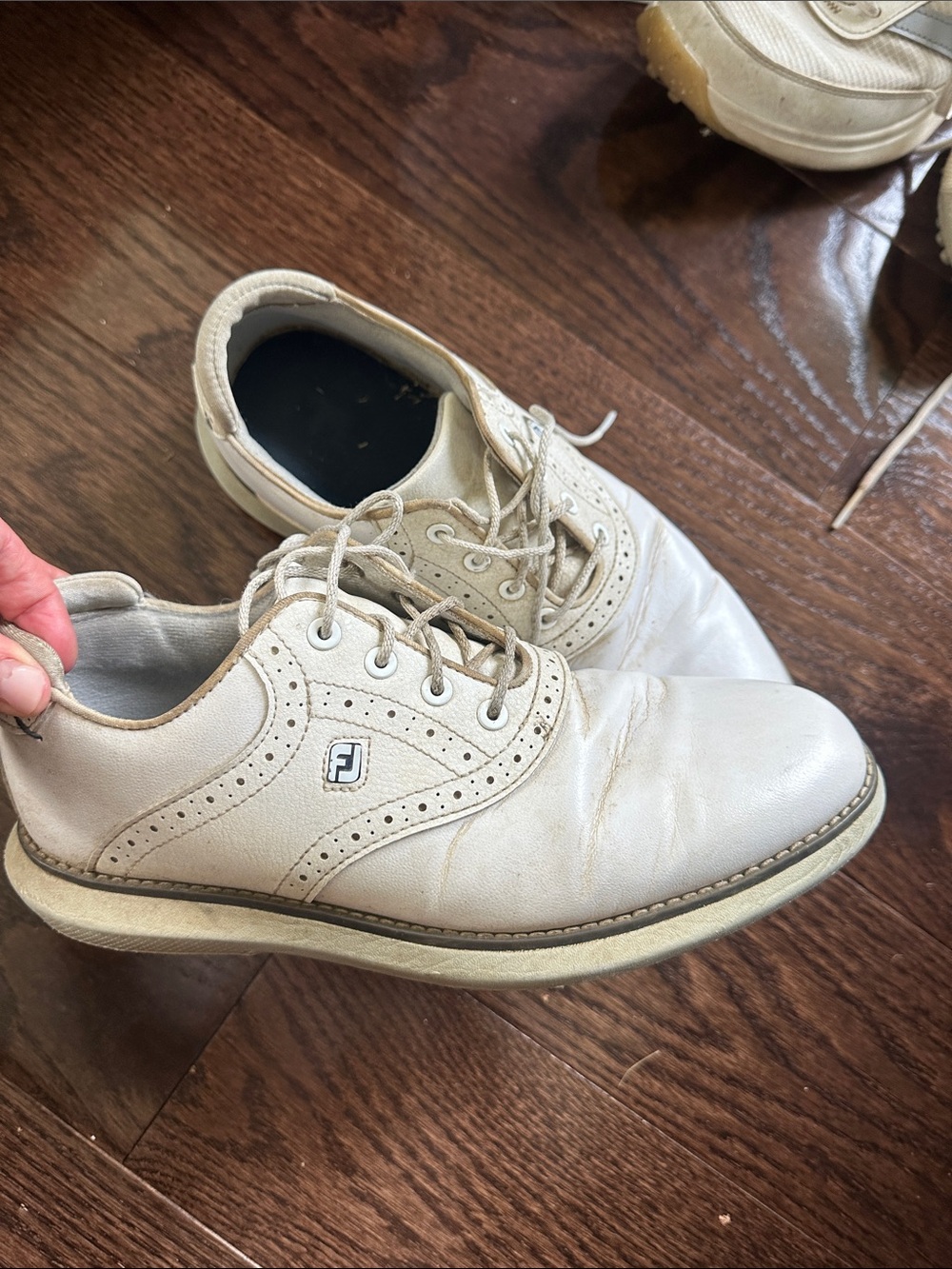 FootJoy Boys Leather Lace-Up Golf Oxfords in Cream/White Sz 6